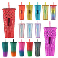 Gobelet réutilisable coloré et brillant à double paroi en plastique, 24 oz, avec logo personnalisé