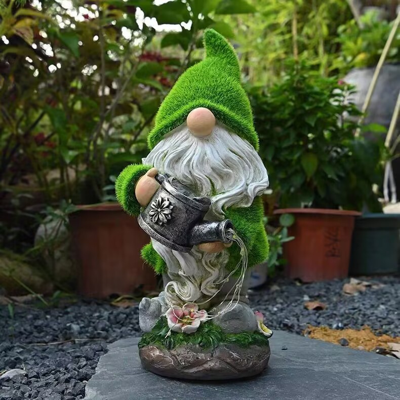 LED Outdoor Light with Lantern Waterproof Solar Resin Crafts Garden Yard Dwarf Statue