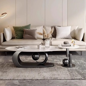 Tavolino <span class=keywords><strong>da</strong></span> Caffè Italiano di Lusso Leggero con Piano in Lastra di Pietra e Base in Metallo Ovale per Soggiorno e Piccoli Appartamenti, <span class=keywords><strong>Design</strong></span> Semplice ed Elegante - Product Image 4