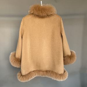 Winter Kasjmier Poncho Met Echte Vossenbont Kraag Manchetten Vrouwen Wollen Jas Bont <span class=keywords><strong>Cape</strong></span> Voor Dames - Product Image 3