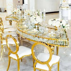 Vente en gros transparent or chavay acier inoxydable or <span class=keywords><strong>chaise</strong></span> salle à manger ensembles <span class=keywords><strong>6</strong></span> chaises table meubles luxe - Product Image 1