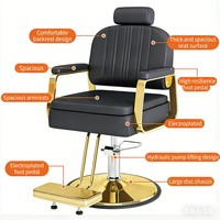 Fauteuil de Barbier Hydraulique Luxe Noir et Or, Pivotant à 360°, Inclinable, Hauteur Réglable, Pompe Robuste, Moderne, pour Salon de Beauté Commercial