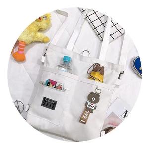 Sac fourre-tout bandoulière en toile grande taille pour femme avec fermeture éclair, sac à main polyvalent pour étudiante, design bicolore - Product Image 5