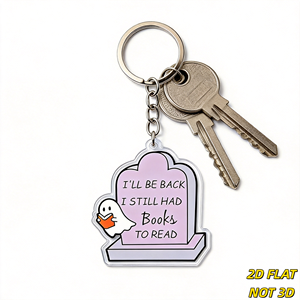 Je reviendrai, j'avais encore des livres à lire – Porte-clés en acrylique « Ghost & Tombstone » pour les lecteurs, breloque de sac et porte-clés pour les amoureux des livres - Product Image 3