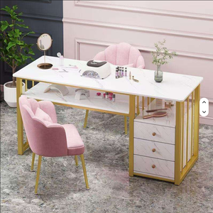 Table de manucure professionnelle résistante à l'acétone avec structure métallique, station de salon de beauté et organisateur de rangement pour techniciennes ongulaires - Product Image 1