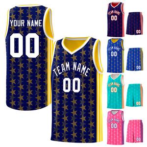 Ensembles de maillots d'équipe de <span class=keywords><strong>basket</strong></span>-ball unisexe en maille de polyester lé<span class=keywords><strong>g</strong></span>ère et respirante vêtements de sport personnalisés à impression d'étoiles grande taille vente en gros - Product Image 1