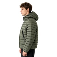 Chaqueta Acolchada con Capucha para Hombre, Color Verde Oliva, con Logotipo Personalizado, Ligera, de Algodón, con Cierre, Cálida para Invierno, con Bordado