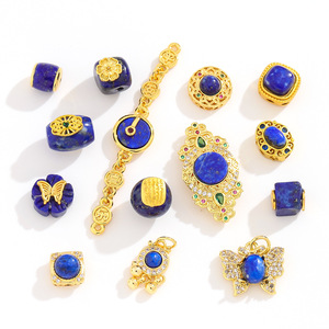 Perles d'espacement en Lapis Lazuli de Nantong plaquées or, formes variées, pour la fabrication de bracelets, accessoires de bijoux DIY - Product Image 5