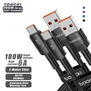 Toocki制造商6A C型数据线快速充电USB C型超级充电电缆100W快速充电