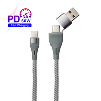 Grosir kabel pengisi daya usb-c 2 in 1 3A 60W c ke C PD kabel pengisi daya cepat untuk Android untuk Laptop