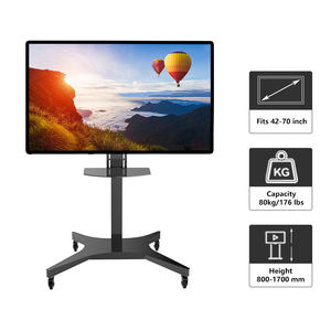 Chariot de télévision mobile de 32 à <span class=keywords><strong>72</strong></span> pouces, support de sol pour moniteur, réglable en hauteur, chariot de télévision en métal à roulettes avec rotation à 90 degrés et tablette pour ordinateur portable - Product Image 3