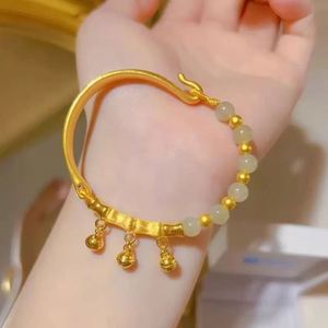Fashion Imitation <b>Jade</b> Beaded <b>Bangle</b> for Women Jewelry Chinese Style Bamboo Design Bell Charm Beads Bracelet - Product Image 1
