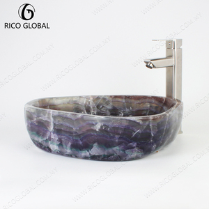 Vasque de salle de bain en améthyste violette, lavabo en marbre poli pour meuble-lavabo d'hôtel - Product Image 3