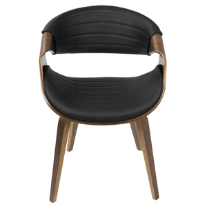 Silla de Comedor/Accesorio Convertible de Estilo Moderno de Mediados de Siglo, con Respaldo, Madera de Nogal y Cuero Sintético Negro, para Hogar, Oficina, Hotel, Apartamento - Product Image 4