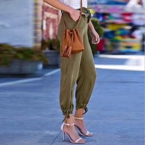 <span class=keywords><strong>Pantaloni</strong></span> Jogger da <span class=keywords><strong>Donna</strong></span> Verde Oliva con Coulisse in Vita - <span class=keywords><strong>Pantaloni</strong></span> <span class=keywords><strong>Cargo</strong></span> Casual con Laccetti alla Caviglia, Personalizzabili OEM, a Vita Alta - Product Image 3