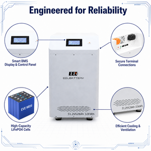 EU Stock EEL 32KWH Lithium-ion batterijpakket JK 300A V19 BMS+EVE MB56 628AH Grade A Lifepo4 cellen voor off-grid systeem camper - Product Image 5