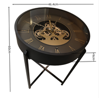 Table d'appoint décorative ronde avec horloge, cadre en métal noir, chiffres romains, pour salon et couloir
