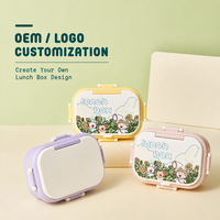 Boîte à lunch bento en plastique pour enfants, dessin animé, 1 à 2 L, avec compartiments alimentaires, cuillère, fourchette, fermetures sécurisées sur les quatre côtés, compatible micro-ondes