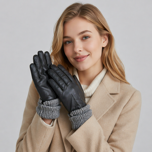 <span class=keywords><strong>Gants</strong></span> d'hiver pour femmes en cuir de mouton, coupe-vent, à doigts entiers, pour activités de plein air - Product Image 5