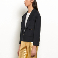 Jaket Blazer Pendek Wanita Kustom Kancing Tunggal Kerah Lipat Jaket Kasual Setelan Kantor Pakaian Kerja Wanita Fashion Outerwear