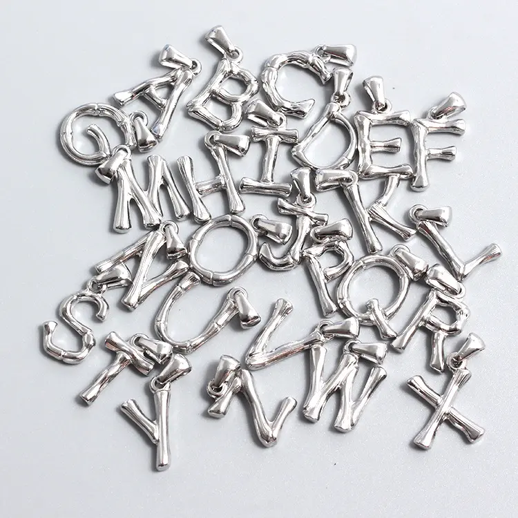 Pingente de letra inicial do alfabeto, de aço inoxidável, 26, prata banhada, não, tarnspary, encantos para fazer jóias
