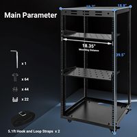 Rack de serveur 20U avec panneaux supérieurs et inférieurs, sangles à crochet et boucle pour équipement stéréo/données/informatique/informatique de 19 pouces.