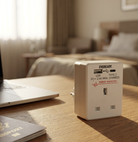 Adaptateur de prise EU/UK 13A 250V avec protection contre les surtensions, USB-A Type-C AC pour ordinateur portable, approuvé UKCA CE EMC RoHS, adaptateur de voyage universel