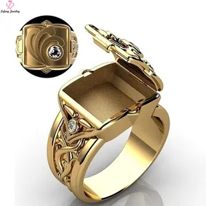 Lefeng Hip Hop Hochwertige Kreativität Edelstahl 18 Karat vergoldeter Schmuck Herren Box Flip Open Medaillon Ring