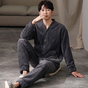 Set Pigiama Invernale da <span class=keywords><strong>Uomo</strong></span> in Flanella Morbida con Scollo a V, Maniche Lunghe e Pantaloni, Comodo e Caldo Abbigliamento da Casa - Product Image 5