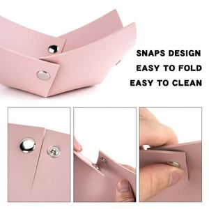 Portable Entryway Table Pu Leather Jewelry Valet Tray <b>Foldable</b> <b>Desk</b> Catchall Dish Plate - Product Image 5