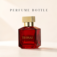 En stock, flacons de parfum carrés plats rouges et noirs transparents de 50 ml avec pulvérisateur, boîtes d'emballage personnalisées acceptées