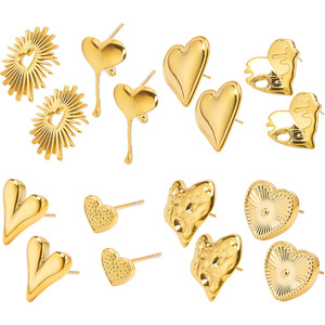 Boucles d'oreilles clous cœur dorées en acier inoxydable, ensemble de bijoux tendance et personnalisé - Product Image 1