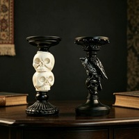 2026 New Halloween Skull Candlestick Holder Resin Raven Gothic Candle Stand Dark Academia Home Decor Tabletop Figurine Ornament