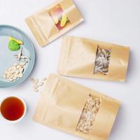Pochette refermable en papier kraft brun recyclable avec fenêtre pour l'emballage de bonbons, d'aliments pour animaux et de chewing-gum