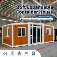 Maison miniature préfabriquée extensible, entièrement meublée, résistante au vent, 15 pieds, 2 à 5 chambres, maison modulaire moderne
