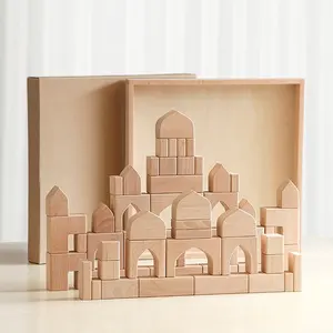 Building blocks giocattoli in legno 64pcs blocco impilabile in legno naturale Kit blocco in legno fai-da-te Montessori apprendimento regali di compleanno