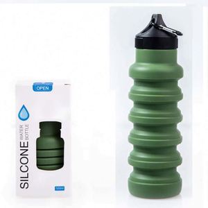 Silicone Foldable Water Bottle 500ml Pink <b>Reusable</b> With Lid For Outdoor Travel Hiking Camping - Product Image 3
