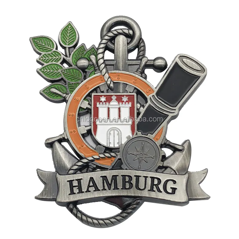 Duitsland Hamburg Stad Toerisme Souvenir Custom Zacht Email Metalen Magneet Koelkast Magneet 3d Steden Koelkastmagneet