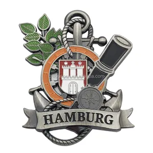 Deutschland Hamburg Stadt Tourismus Souvenir Benutzer definierte weiche Emaille Metall Magnet Kühlschrank Kühlschrank Magnet 3d Städte Kühlschrank Magnet