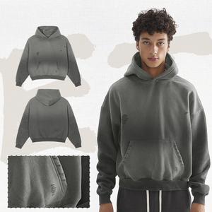 Sweat-shirt à capuche oversize vintage délavé, pull en molleton pour homme, streetwear automne-hiver - Product Image 6
