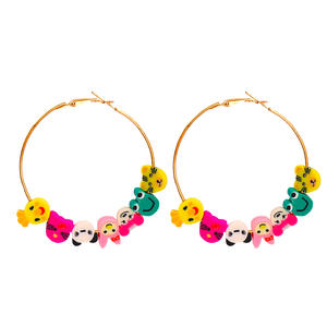 2021 personnalité de la mode style bohème fleur géométrique grand cercle doux poterie boucles d'oreilles pour les femmes - Product Image 3