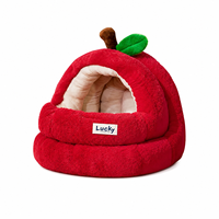 Lit-cave pour chat semi-fermé en forme de pomme, confortable, avec mousse de soutien 3D et coussin amovible pour chats d'intérieur, cadeau de Noël