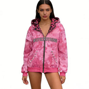 Sudadera con capucha unisex de leopardo para mujer, 100% algodón, estilo vintage, lavado ácido, desgastada, oversize, para invierno, con logo personalizado, al por mayor - Product Image 1