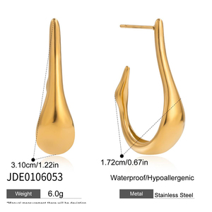 J & D Trendy Fashion Hoop Earring 18K Chapado en oro Acero inoxidable Clásico Irregular Pulido U Shape Hollow CC Hoop Earring - Product Image 6