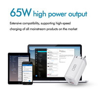 Chargeur mural USB-C universel 65W avec charge rapide QC PD3.0, protection OTP, matériau GAN pour ordinateurs portables et appareils mobiles