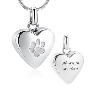 Wholesale Stainless Steel Pet Cremation <b>Urn</b> Jewelry for Ashes Paw Print Heart Pendant Memorial Necklace - Product Image 5