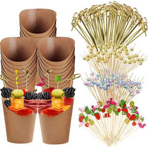 Tazas de charcutería, etiquetas para selecciones de cóctel, papel Kraft desechable con palitos, soporte para patatas fritas de 12 oz, accesorios para vasos de aperitivo - Product Image 3