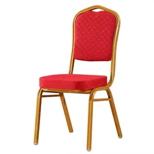 Venta caliente oro rojo apilable tela de metal boda evento Hotel Conferencia sillas de aluminio VIP salón banquete silla para eventos banquete