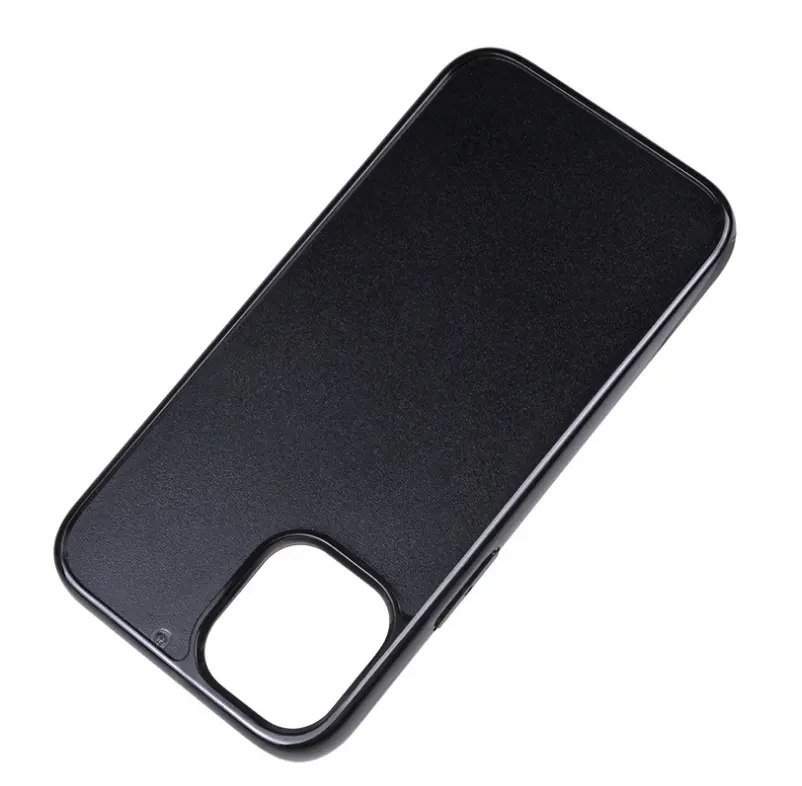 Güneşli yapışkanlı PC TPU siyah cep telefonu kılıfı 1.0mm derinlik oluk sert cep telefonu arka kapak PU deri ahşap kaplama