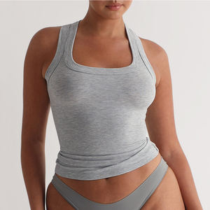 Débardeur côtelé léger grande taille respirant été Logo personnalisé Gym coton de haute qualité blanc moulant femmes - Product Image 4